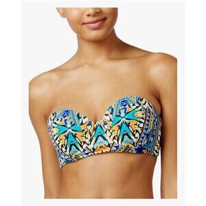 Bikini Top NWT Padded Underwire Blue Orange Corset Size L Colorful Boho Hippie